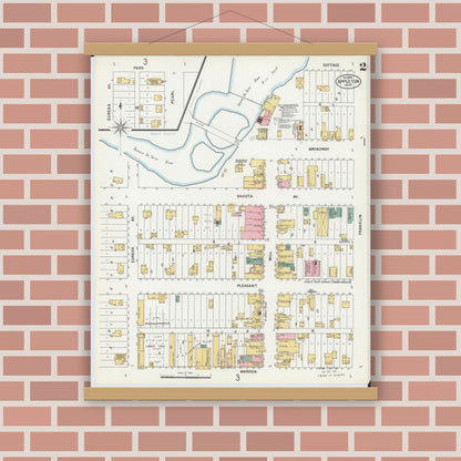Old map wall art mockup — magnetic wood frame on brick wall — Sanborn Fire Insurance Map from Appleton, Swift County, Minnesota (1899), Sheet #0002