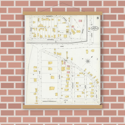 Old map wall art mockup — magnetic wood frame on brick wall — Sanborn Fire Insurance Map from Sewickley, Allegheny County, Pennsylvania (1900), Sheet #0003