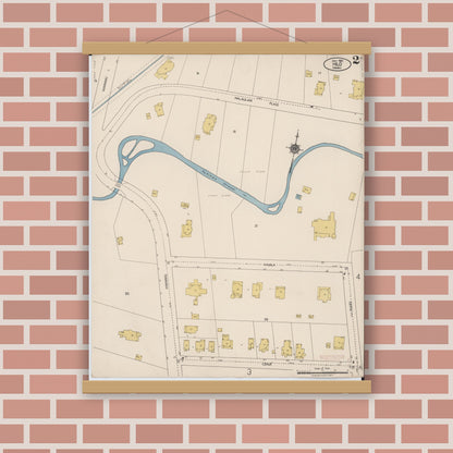 Old map wall art mockup — magnetic wood frame on brick wall — Sanborn Fire Insurance Map from Hilo, Hawaii County, Hawaii (1921), Sheet #0002