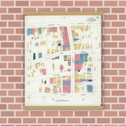 Old map wall art mockup — magnetic wood frame on brick wall — Sanborn Fire Insurance Map from Sault Sainte Marie, Chippewa County, Michigan (1906), Sheet #0008