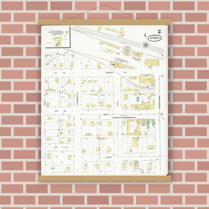 Old map wall art mockup — magnetic wood frame on brick wall — Sanborn Fire Insurance Map from Reinbeck, Grundy County, Iowa (1900), Sheet #0002