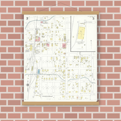 Old map wall art mockup — magnetic wood frame on brick wall — Sanborn Fire Insurance Map from San Augustine, San Augustine County, Texas (1937), Sheet #0003