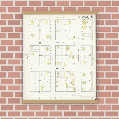 Old map wall art mockup — magnetic wood frame on brick wall — Sanborn Fire Insurance Map from Canyon, Randall County, Texas (1920), Sheet #0005