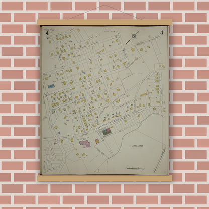Old map wall art mockup — magnetic wood frame on brick wall — Sanborn Fire Insurance Map from Clark's Summit, Lackawanna County, Pennsylvania (1942), Sheet #0004