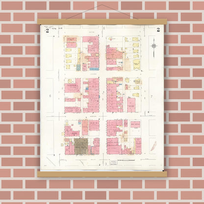 Old map wall art mockup — magnetic wood frame on brick wall — Sanborn Fire Insurance Map from Perry, Dallas County, Iowa (1947), Sheet #0002