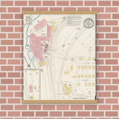 Old map wall art mockup — magnetic wood frame on brick wall — Sanborn Fire Insurance Map from Floriston, Nevada County, California (1919), Sheet #0001