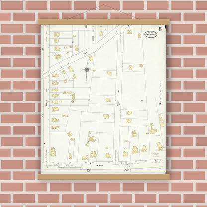 Old map wall art mockup — magnetic wood frame on brick wall — Sanborn Fire Insurance Map from Patchogue, Suffolk County, New York (1910), Sheet #0008