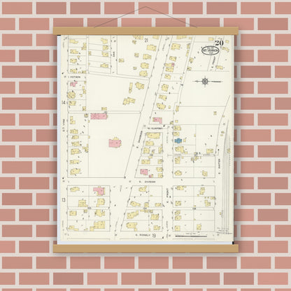 Old map wall art mockup — magnetic wood frame on brick wall — Sanborn Fire Insurance Map from Mount Vernon, Knox County, Ohio (1913), Sheet #0020