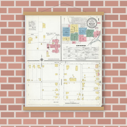 Old map wall art mockup — magnetic wood frame on brick wall — Sanborn Fire Insurance Map from Mercer, Mercer County, Pennsylvania (1910) - Complete Map Set