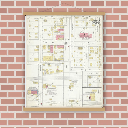Old map wall art mockup — magnetic wood frame on brick wall — Sanborn Fire Insurance Map from Winthrop, Sibley County, Minnesota (1917), Sheet #0002