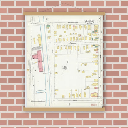 Old map wall art mockup — magnetic wood frame on brick wall — Sanborn Fire Insurance Map from Whitesboro, Oneida County, New York (1904), Sheet #0004