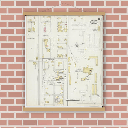 Old map wall art mockup — magnetic wood frame on brick wall — Sanborn Fire Insurance Map from Holgate, Henry County, Ohio (1895), Sheet #0002