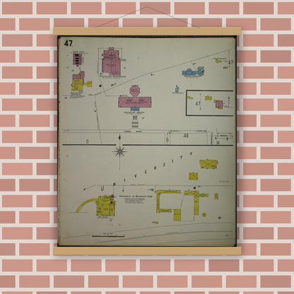 Old map wall art mockup — magnetic wood frame on brick wall — Sanborn Fire Insurance Map from Madison, Dane County, Wisconsin (1908), Sheet #0047