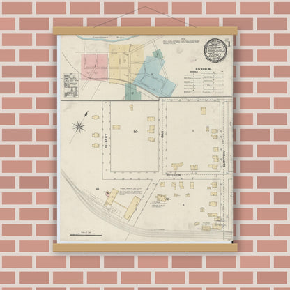 Old map wall art mockup — magnetic wood frame on brick wall — Sanborn Fire Insurance Map from Sidney, Delaware County, New York (1891), Sheet #0001