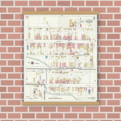 Old map wall art mockup — magnetic wood frame on brick wall — Sanborn Fire Insurance Map from Madison, Jefferson County, Indiana (1911), Sheet #0003