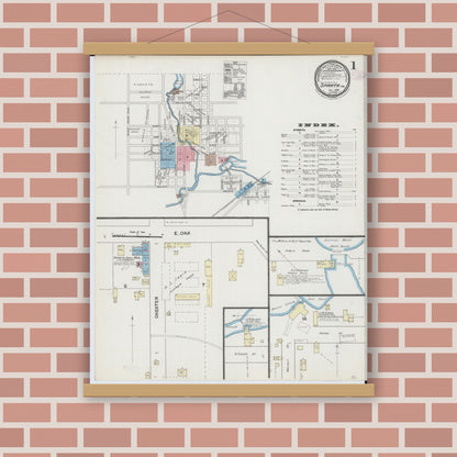 Old map wall art mockup — magnetic wood frame on brick wall — Sanborn Fire Insurance Map from Sparta, Monroe County, Wisconsin (1889) - Complete Map Set