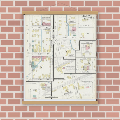 Old map wall art mockup — magnetic wood frame on brick wall — Sanborn Fire Insurance Map from Marysville, Union County, Ohio (1890), Sheet #0003