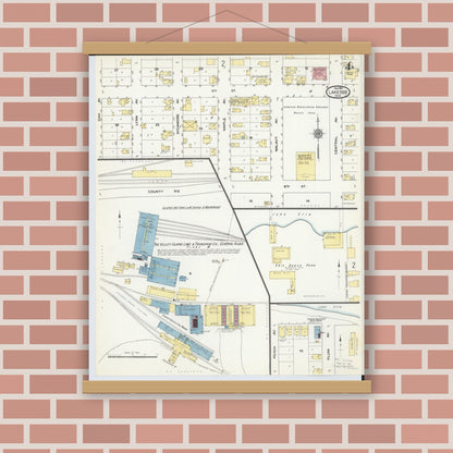 Old map wall art mockup — magnetic wood frame on brick wall — Sanborn Fire Insurance Map from Lakeside, Ottawa County, Ohio (1910), Sheet #0004