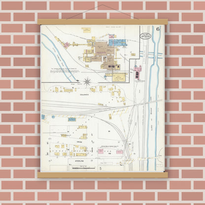 Old map wall art mockup — magnetic wood frame on brick wall — Sanborn Fire Insurance Map from La Salle, La Salle County, Illinois (1906), Sheet #0006