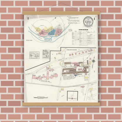 Old map wall art mockup — magnetic wood frame on brick wall — Sanborn Fire Insurance Map from Blawnox, Allegheny County, Pennsylvania (1924) - Complete Map Set