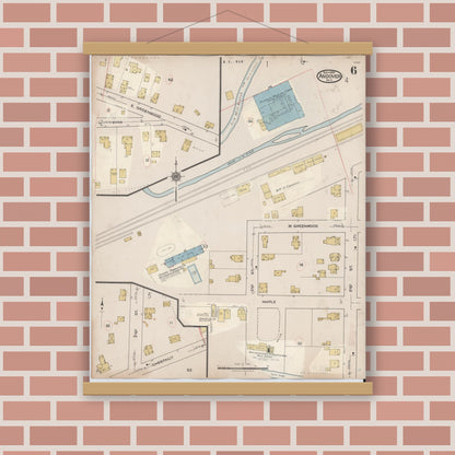 Old map wall art mockup — magnetic wood frame on brick wall — Sanborn Fire Insurance Map from Andover, Allegany County, New York (1940), Sheet #0006