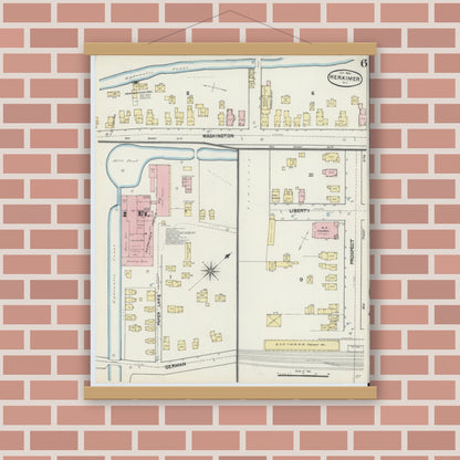 Old map wall art mockup — magnetic wood frame on brick wall — Sanborn Fire Insurance Map from Herkimer, Herkimer County, New York (1890), Sheet #0006