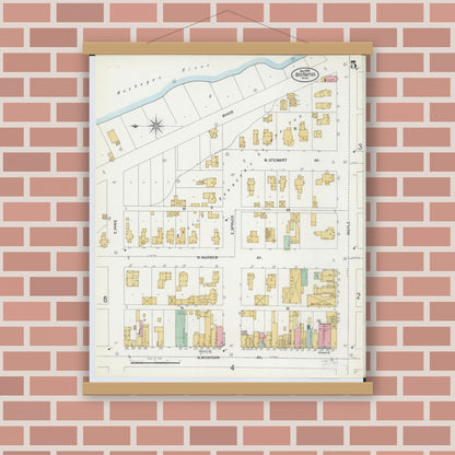 Old map wall art mockup — magnetic wood frame on brick wall — Sanborn Fire Insurance Map from Big Rapids, Mecosta County, Michigan (1899), Sheet #0005