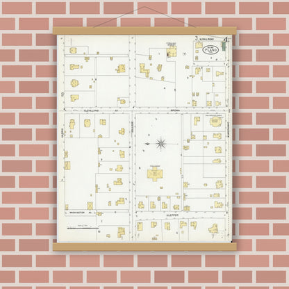 Old map wall art mockup — magnetic wood frame on brick wall — Sanborn Fire Insurance Map from Plano, Collin County, Texas (1901), Sheet #0004