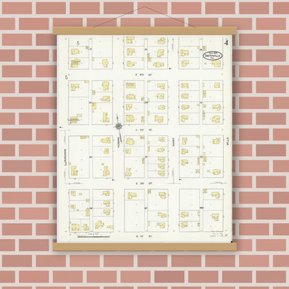 Old map wall art mockup — magnetic wood frame on brick wall — Sanborn Fire Insurance Map from Smithville, Bastrop County, Texas (1909), Sheet #0004