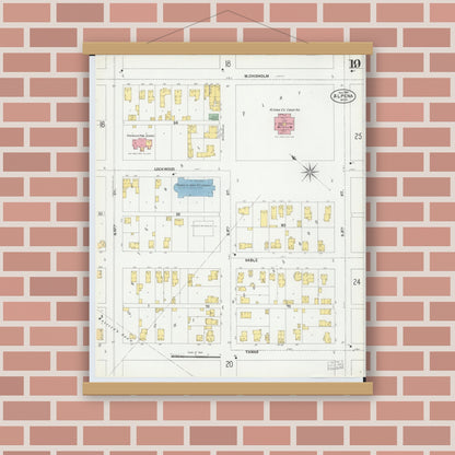 Old map wall art mockup — magnetic wood frame on brick wall — Sanborn Fire Insurance Map from Alpena, Alpena County, Michigan (1901), Sheet #0019