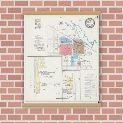 Old map wall art mockup — magnetic wood frame on brick wall — Sanborn Fire Insurance Map from Reed City, Osceola County, Michigan (1890) - Complete Map Set