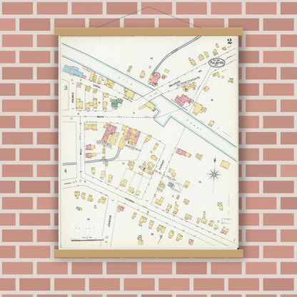 Old map wall art mockup — magnetic wood frame on brick wall — Sanborn Fire Insurance Map from Palmyra, Wayne County, New York (1899) - Complete Map Set