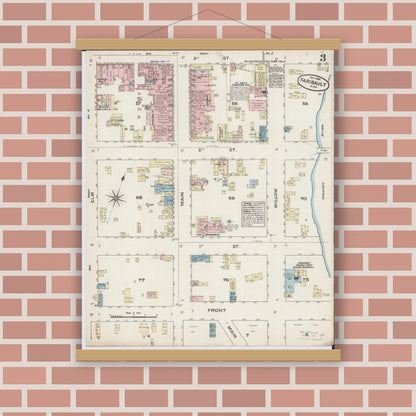 Old map wall art mockup — magnetic wood frame on brick wall — Sanborn Fire Insurance Map from Faribault, Rice County, Minnesota (1884), Sheet #0003