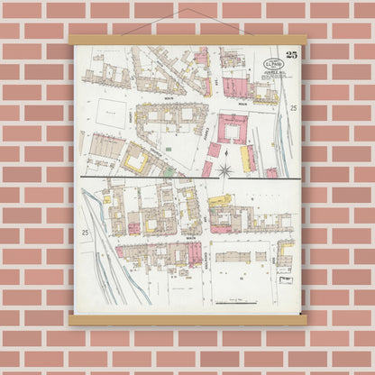 Old map wall art mockup — magnetic wood frame on brick wall — Sanborn Fire Insurance Map from El Paso, El Paso County, Texas (1900), Sheet #0025
