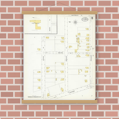 Old map wall art mockup — magnetic wood frame on brick wall — Sanborn Fire Insurance Map from Pitman, Gloucester County, New Jersey (1908), Sheet #0002