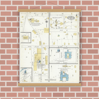 Old map wall art mockup — magnetic wood frame on brick wall — Sanborn Fire Insurance Map from Georgetown, Williamson County, Texas (1916), Sheet #0004