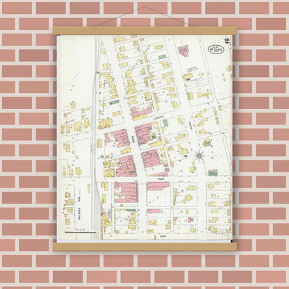 Old map wall art mockup — magnetic wood frame on brick wall — Sanborn Fire Insurance Map from McComb, Hancock County, Ohio (1901), Sheet #0002