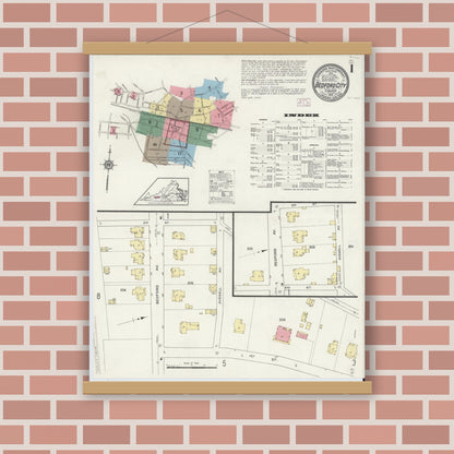 Old map wall art mockup — magnetic wood frame on brick wall — Sanborn Fire Insurance Map from Bedford, Independent Cities, Virginia (1913) - Complete Map Set