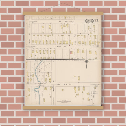 Old map wall art mockup — magnetic wood frame on brick wall — Sanborn Fire Insurance Map from Sault Sainte Marie, Chippewa County, Michigan (1922), Sheet #0033