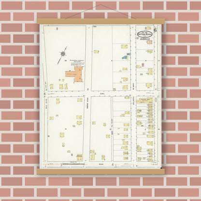Old map wall art mockup — magnetic wood frame on brick wall — Sanborn Fire Insurance Map from Daytona Beach, Volusia County, Florida (1916), Sheet #0006