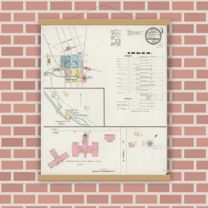 Old map wall art mockup — magnetic wood frame on brick wall — Sanborn Fire Insurance Map from Shippensburg, Cumberland And Franklin Counties, Pennsylvania (1894) - Complete Map Set