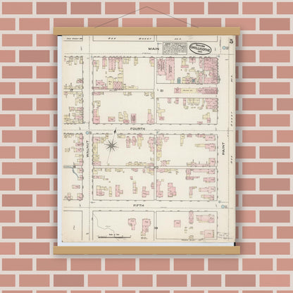 Old map wall art mockup — magnetic wood frame on brick wall — Sanborn Fire Insurance Map from Chillicothe, Ross County, Ohio (1884), Sheet #0005