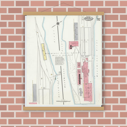 Old map wall art mockup — magnetic wood frame on brick wall — Sanborn Fire Insurance Map from Menominee, Menominee County, Michigan (1921), Sheet #0032