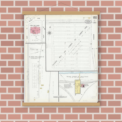 Old map wall art mockup — magnetic wood frame on brick wall — Sanborn Fire Insurance Map from Cairo, Alexander County, Illinois (1901), Sheet #0022