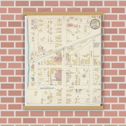Old map wall art mockup — magnetic wood frame on brick wall — Sanborn Fire Insurance Map from La Rue, Marion County, Ohio (1891) - Complete Map Set