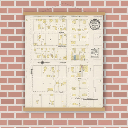 Old map wall art mockup — magnetic wood frame on brick wall — Sanborn Fire Insurance Map from Middletown, Lake County, California (1911) - Complete Map Set