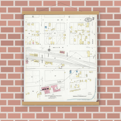 Old map wall art mockup — magnetic wood frame on brick wall — Sanborn Fire Insurance Map from La Salle, La Salle County, Illinois (1911), Sheet #0002
