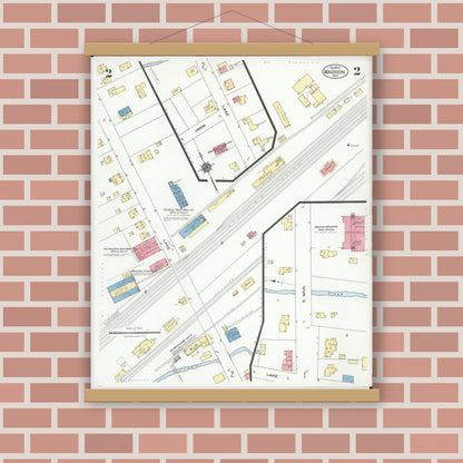 Old map wall art mockup — magnetic wood frame on brick wall — Sanborn Fire Insurance Map from Madison, Lake County, Ohio (1924), Sheet #0002