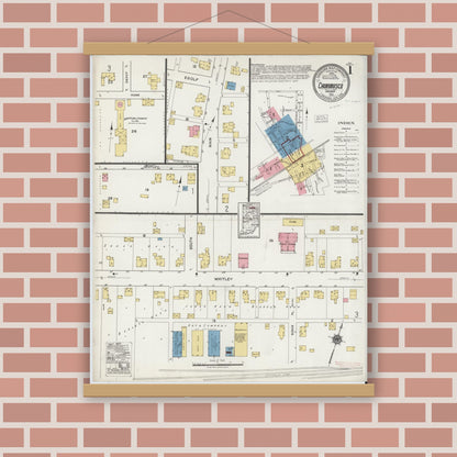 Old map wall art mockup — magnetic wood frame on brick wall — Sanborn Fire Insurance Map from Churubusco, Whitley County, Indiana (1919) - Complete Map Set