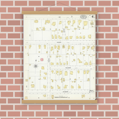Old map wall art mockup — magnetic wood frame on brick wall — Sanborn Fire Insurance Map from Denton, Denton County, Texas (1901), Sheet #0004